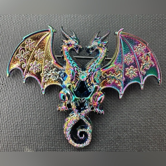 Iridescent double dragon brooch - Picture 2 of 5